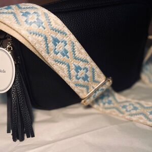 Black and Cream Women's Bag with Embroidered Strap